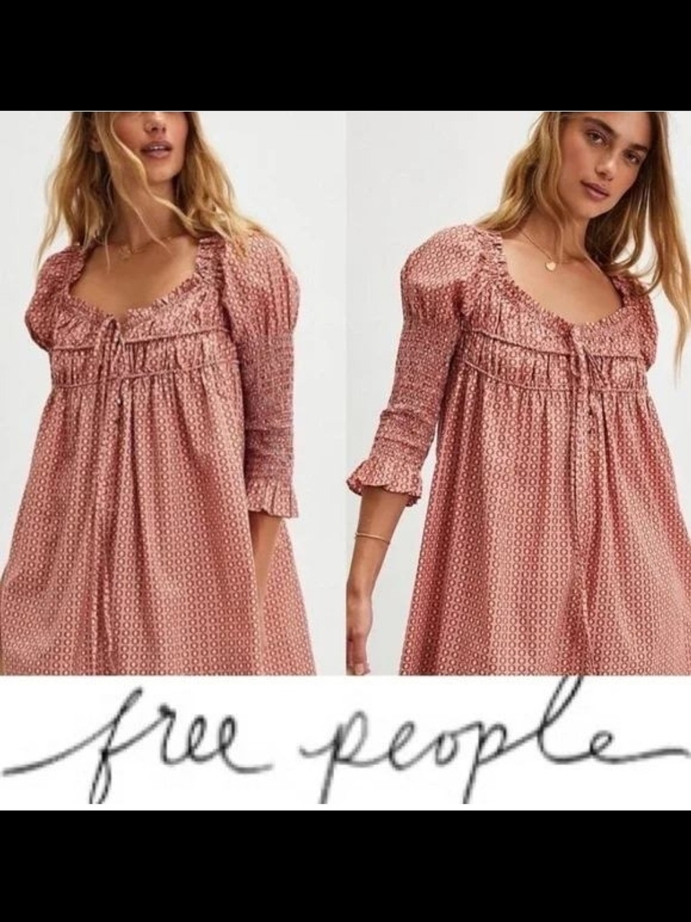 Free People Dusty Rose Printed Puff-Sleeve Maxi Dress